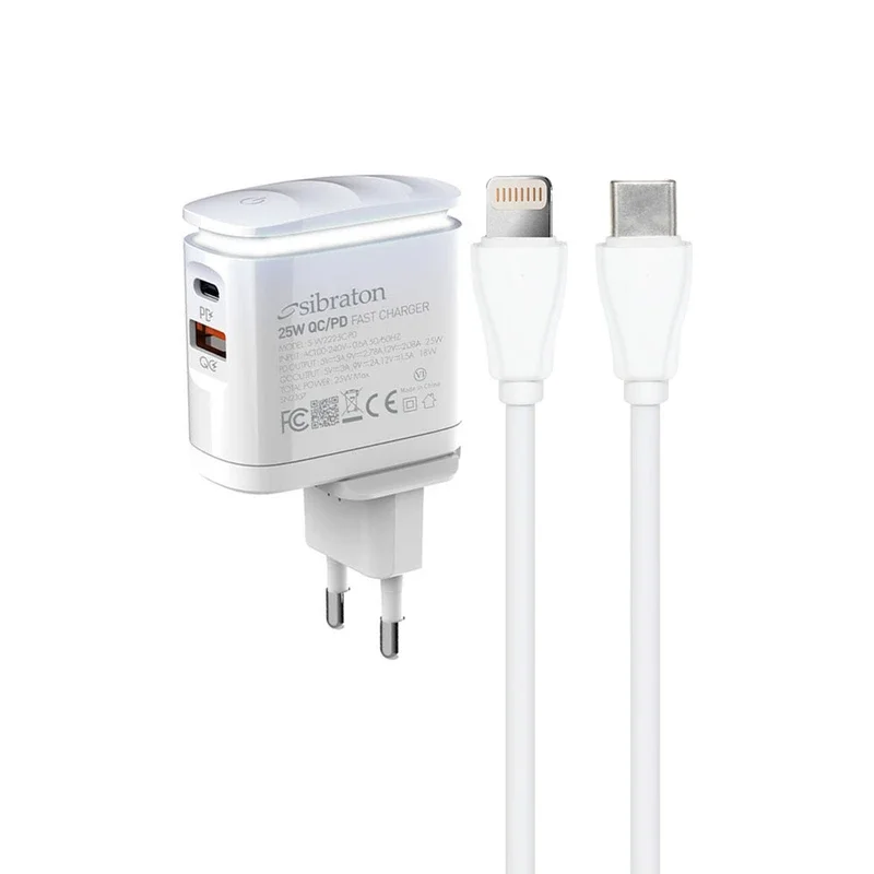 شارژر دیواری 25 وات سیبراتون مدل S-W2225I-PD به همراه کابل لایتنینگ